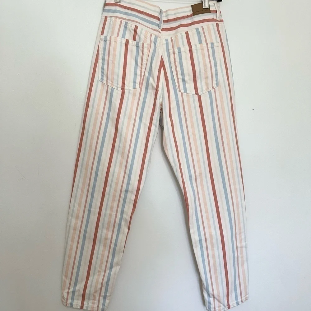 American Eagle Women's Multi Color Striped Mom Jean pastel colors size 6
